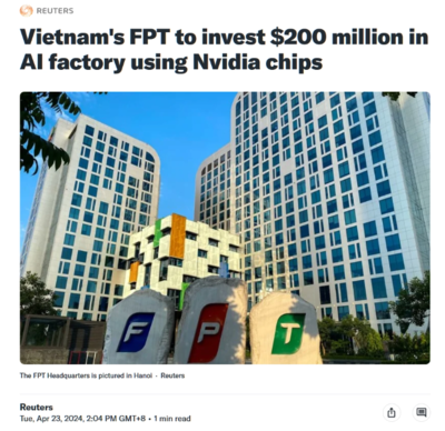 越南科技巨頭FPT聯姻英偉達，斥資2億美元共建AI未來工廠，賦能全球人工智能應用軟件開發
